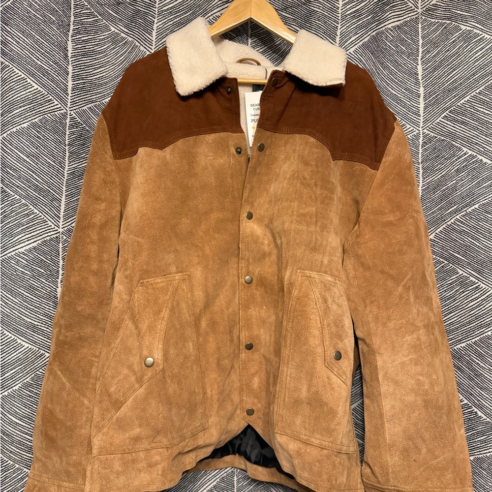 Brown and Cream Lightweight Corduroy Shirt Jacket with Sherpa Collar
